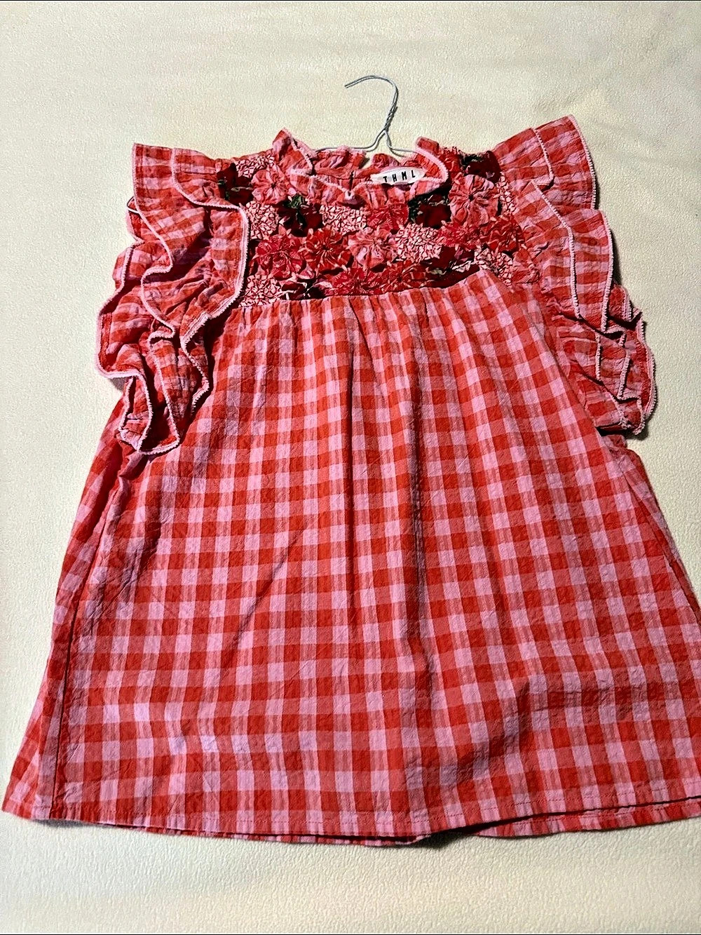 THML Girls Gingham Ruffle Dress in Red & Pink